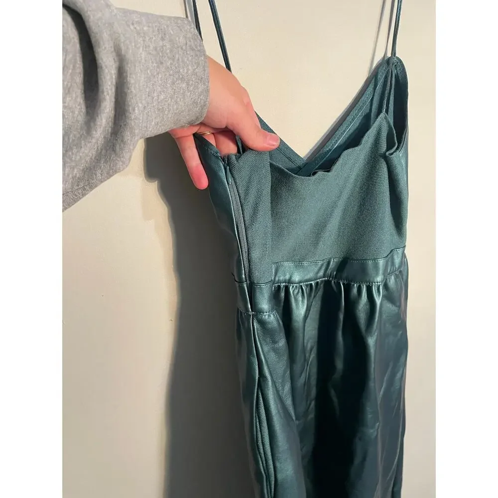 Zara Knit Green Faux Leather Midi Dress Size Small‎ - Picture 6 of 12